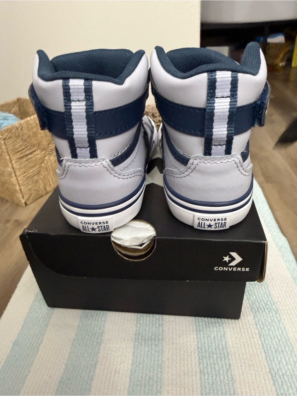 Converse Kids White & Navy High-Top Sneakers - Picture 7 of 8